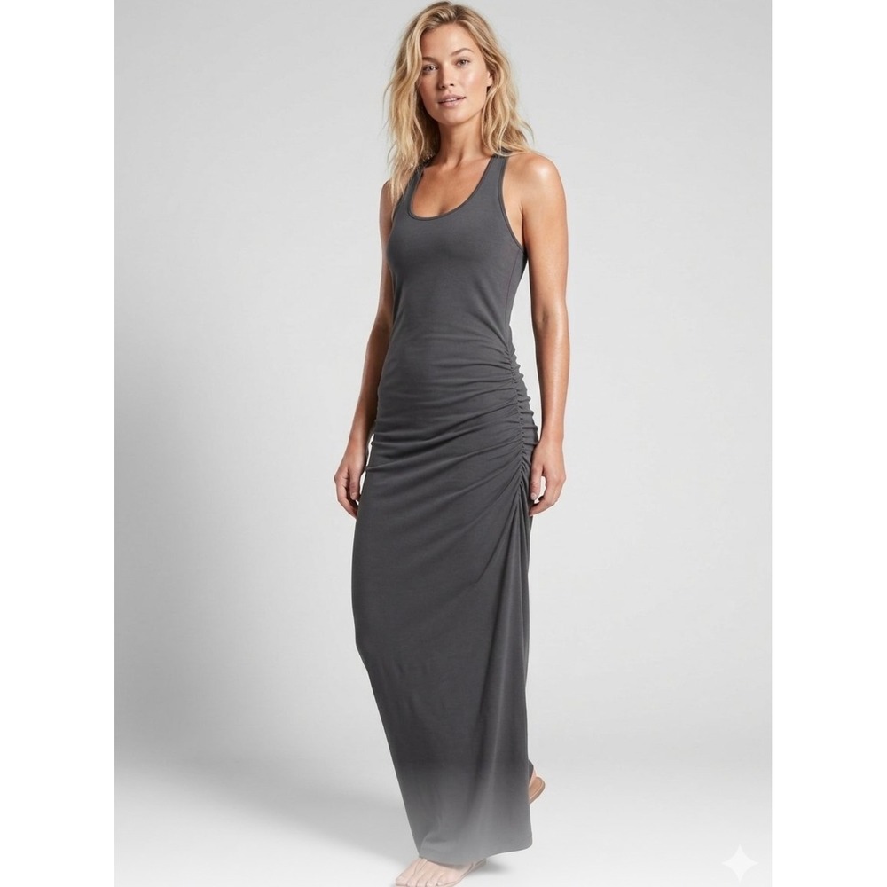 Athleta Gray Pima Cotton Modal Ruched Racerback Maxi Dress S